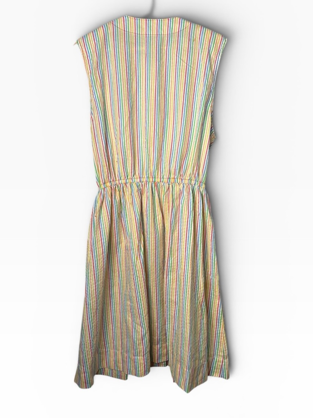 Vintage 1980s Handmade Rainbow Stripe Button Front Dress - Picture 9 of 10